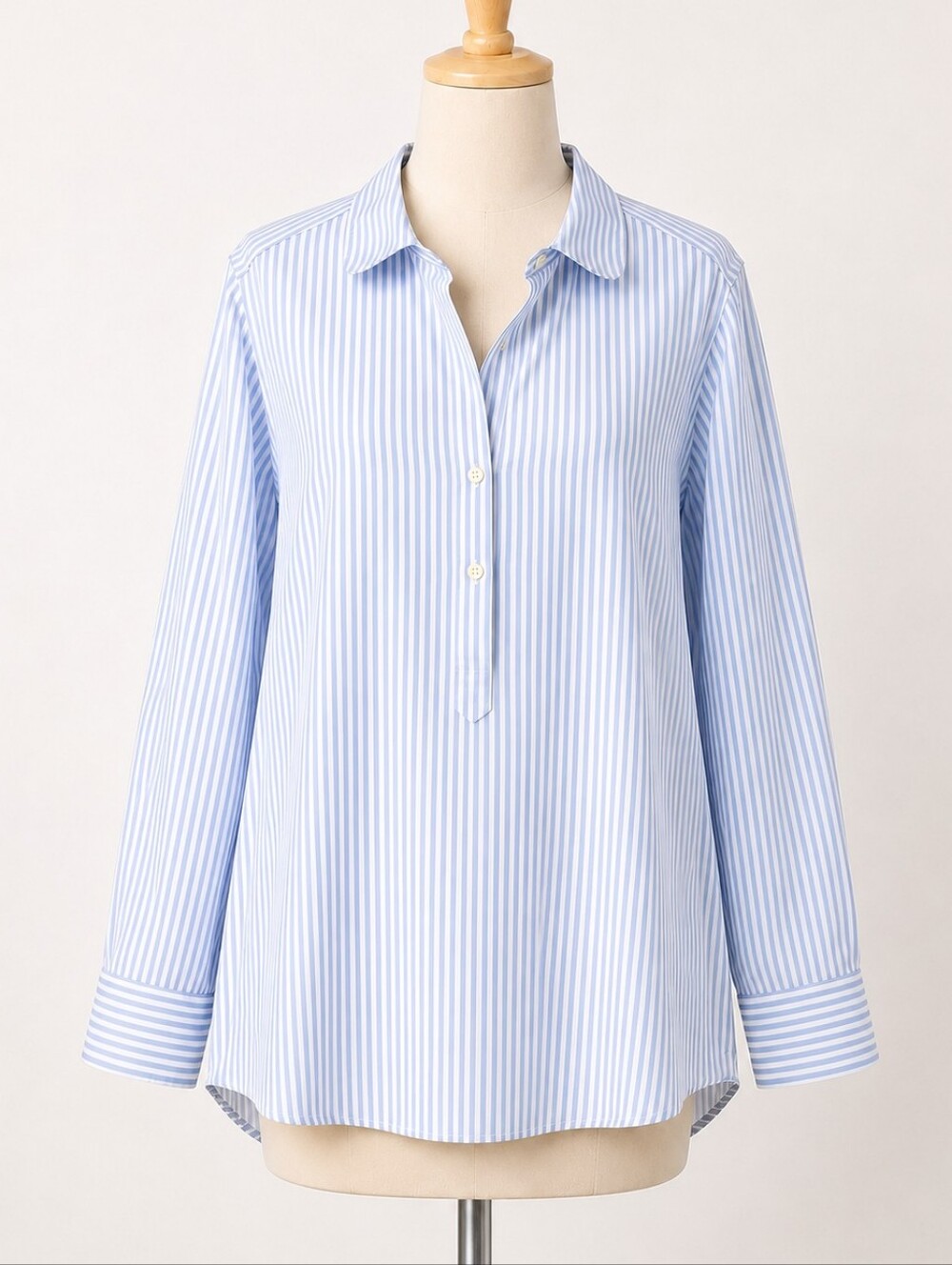 Ann Mashburn Tomboy Popover Shirt Size XL 100% Cotton Blue White Stripes
